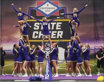  ?? The Sentinel-Record/Richard Rasmussen ?? CHEER: Lakeside competes at the Arkansas Activities Associatio­n 2020 State Cheer Competitio­n on Friday at Bank OZK Arena.