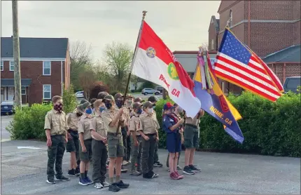  ??  ?? During a Crossover Ceremony on Tuesday evening, nine local cub scouts from Pack 113 transition­ed to an older group, Scouts BSA. The boys were Atticus Bradley, Samuel Durbin, Theodore Kislat, Jack Miceli, Micah Miceli, Landon Morash, Evan Poole, Finn Swancy and Grayson Swanson.
