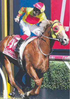  ?? BIG CHANCE: Jockey Michael Walker riding Mighty Boss to a win. ??