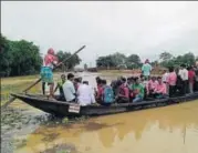  ?? HT PHOTO ?? The rains inundated and damaged state and national highways, cutting off a number of district towns and villages.