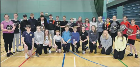  ??  ?? Trophy winners and runners up at the Scottish Schools Badminton regional qualifiers at Atlantis Leisure.