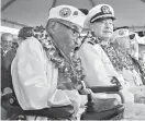  ?? Craig T. Kojima /The Star-Advertiser via AP ?? Raymond Chavez, left, 105, and Louis Conter are shown Thursday before ceremonies at the Arizona Memorial in Honolulu. Survivors gathered Thursday at the site of the Japanese attack on Pearl Harbor to remember fellow servicemen killed in the...