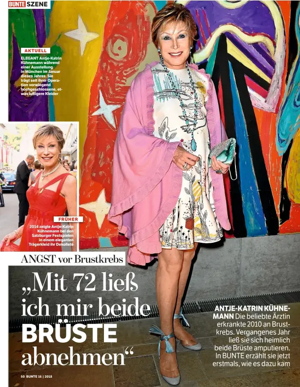  ??  ?? SZENE FRÜHER 2014 zeigte Antje-Katrin Kühnemann bei den Salzburger Festspiele­n in einem eleganten Trägerklei­d ihr Dekolleté