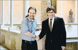  ?? ÀLEX GARCIA ?? Pablo Iglesias y Carles Puigdemont, en Barcelona