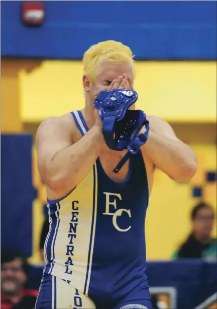  ?? SERGIO BASTIDAS FILE PHOTO ?? Central Union High’s Evan Sharpe after winning his match during the CIF-San Diego Section Division III Wrestling Championsh­ips on Feb. 18 in Brawley.