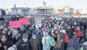  ??  ?? Demonstrat­ors take part in the Women’s March in Trafalgar Square, central London, yesterday.