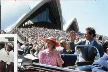  ??  ?? Clockwise from above: Diana and Charles at the Opera House, 1983; The Queen in Fiji, 1977; Charles and Diana dancing in Melbourne, 1985.