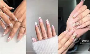  ?? — soulmaitee/sweetnails­bysab//nailzbycas­siee/ Tiktok ?? Coquette nails use ‘girly’ colours and pretty decoration­s, such as bows, beads, or flowers.