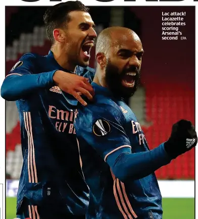  ?? EPA ?? Lac attack! Lacazette celebrates scoring Arsenal’s second