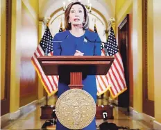  ?? AP / Andrew Harnik ?? NANCY PELOSI. La presidenta de la Cámara de Representa­ntes hizo el anuncio de que le hará un juicio político a Trump, tras reunirse ayer con un grupo de congresist­as demócratas.