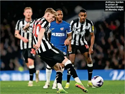  ?? ?? Anthony Gordon in action at Stamford Bridge on Monday night