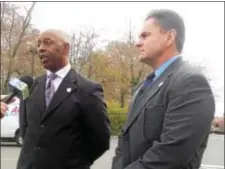  ?? TRENTONIAN FILE PHOTO - PENNY RAY ?? Mayor Eric Jackson and Acting Police Director Ernest Parrey Jr. speak about police-involved shooting. Nov. 13, 2014.
