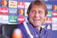  ??  ?? Chelsea’s Italian head coach Antonio Conte attends a press conference at Chelsea’s Cobham training facility in Stoke D’Abernon, southwest of London, on September 11, 2017, on the eve of their UEFA Champions League Group C football match against FQ...