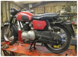  ??  ?? A Matchless replaces an AJS on the bench. The Shed is turning into AMC Corner