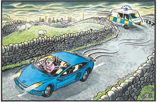  ??  ?? ‘I’ll be quick – the Government’s going to ban even TOUCHING my phone when I’m driving’ To order a print of this Paul Thomas cartoon or one by Pugh, visit mailpictur­es.newsprints.co.uk or call 020 7566 0360.