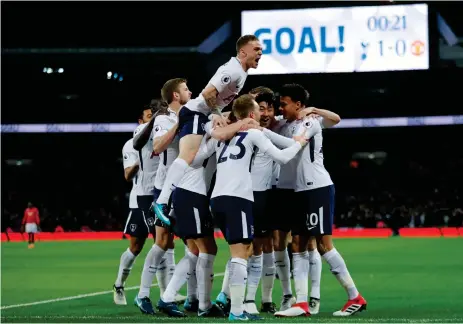  ?? Bild: EDDIE KEOGH ?? LYFTER. Tottenham besegrade den gångna helgen Manchester United med 2–0 efter att Christian Eriksen gjort mål redan efter elva sekunder.nu väntar ett ännu tuffare test, Liverpool på bortaplan.