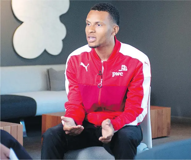  ?? MIKE BELL/PNG ?? ‘It’s a different type of feeling. It’s a new step into becoming a man. It’s a new chapter in my life,’ says Canadian sprinter Andre De Grasse about becoming a father. His girlfriend, Nia Ali, gave birth to their daughter Yuri on Saturday.