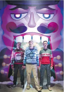  ?? COLUMBIA PICTURES ?? Anthony Mackie, left, Seth Rogen and Joseph Gordon-Levitt star in Christmas-themed comedy The Night Before.