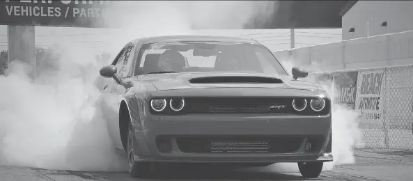  ?? PHOTOS: DEREK MCNAUGHTON/DRIVING ?? The 2018 Dodge Challenger SRT Demon can take its place alongside the 454 LS7 Chevelle SS and GT350 Cobra as an elite muscle car.