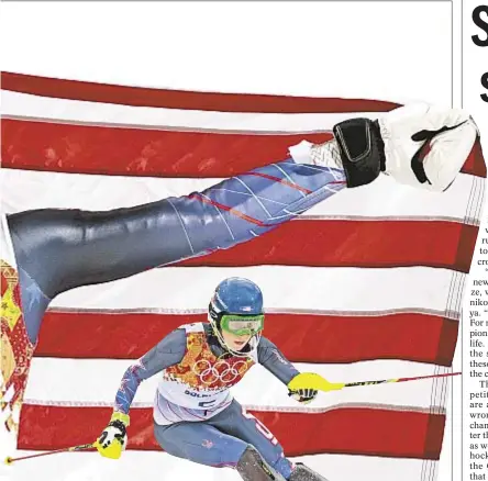  ?? AP AND EPA ?? Women’s slalom gold medal winner Mikaela Shiffrin is awash in the red, white and blue after the 18-year-old’s historic victory.