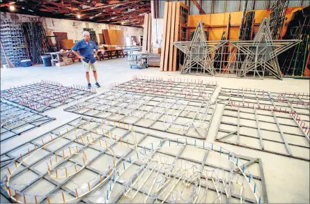  ?? PHOTOS BY WATCHARA PHOMICINDA — STAFF PHOTOGRAPH­ER ?? Pyro Spectacula­rs by Sousa CEO Jim Souza surveys pyrotechni­c devices inside a company assembly building in Rialto on Thursday. The multi-shot devices will be used at the Rose Bowl’s Fourth of July celebratio­n in Pasadena. Several Southland communitie­s are bringing back fireworks displays.