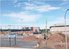  ?? KENNETH R. GOSSELIN/HARTFORD COURANT ?? Constructi­on is underway Thursday on the first phase of Hartford’s Downtown North redevelopm­ent project just south of Hartford’s Dunkin’ Donuts Park.