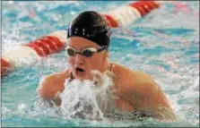  ?? GENE WALSH — DIGITAL FIRST MEDIA ?? Upper Dublin’s Aly Breslin competes in the 200 medley relay against Souderton Friday.