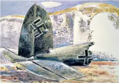  ??  ?? Under the Cliff (1940) by Paul Nash shows a German bomber shot down by a Spitfire