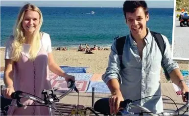  ??  ?? Devoted to each other: Teachers Milly and Toby Savill enjoy bike ride on holiday