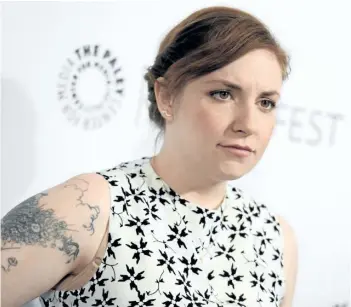  ?? THE ASSOCIATED PRESS FILES ?? Lena Dunham hit back at a Los Angeles animal shelter after a spokesman disputed Dunham’s claims that she gave up her dog Lamby because of Lamby’s aggression stemming from abuse by past owners.