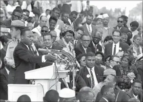  ?? Associated Press ?? The Rev. Martin Luther King Jr. speaks to thousands during his “I Have a Dream” speech in front of the Lincoln Memorial for the March on Washington Aug. 28, 1963.