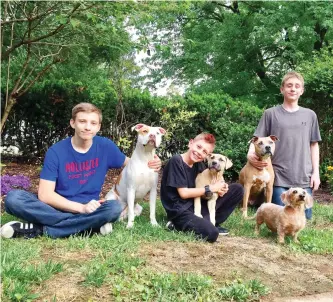  ?? JILLIAN BEHRAM/AP ?? Jillian Behram and her family sits with their dogs in Burkittsvi­lle, Md. Behram has acquired pets in just about every possible way. She found one of her cats as a stray, and got the other from a “free to a good home” post on social media. Her dogs have...