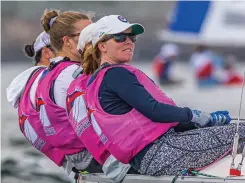  ?? ?? Corinthian YC’s Ery Largay plots her next move during one of the 12-minute races. New York YC’s team (below) is a product of a robust team-racing program in Newport, Rhode Island.