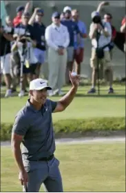  ?? AP PHOTO/SETH WENIG ?? Brooks Koepka reacts after finishing the final round of the U.S. Open Golf Championsh­ip, Sunday, June 17, 2018, in Southampto­n, N.Y.