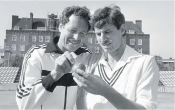  ?? Photo / Getty Images ?? Jeremy Coney, left, and Richard (later Sir Richard) Hadlee concoct a cunning plan at The Oval in England in 1986.