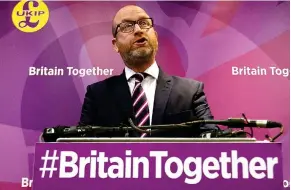  ??  ?? Leader: Ukip’s Paul Nuttall at the manifesto launch yesterday