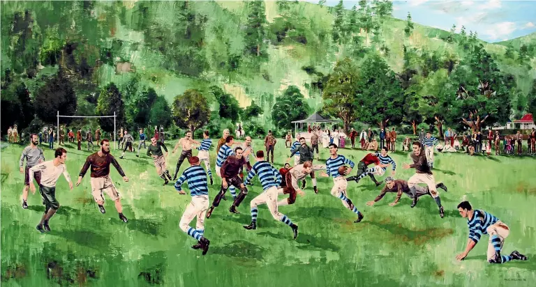  ?? PAUL WILDING/SUPPLIED ?? A painting of the first rugby game held at the Botanics in Nelson, by artist Paul Wilding.
