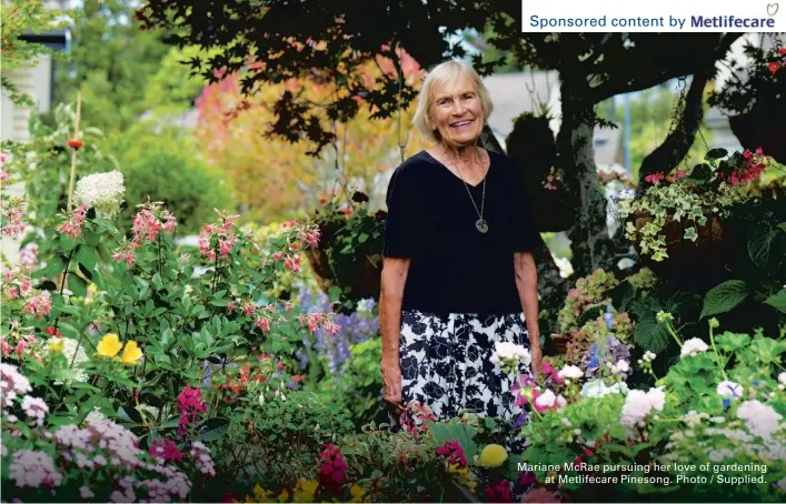  ??  ?? Mariane McRae pursuing her love of gardening at Metlifecar­e Pinesong. Photo / Supplied.