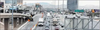  ?? Bizuayehu Tesfaye ?? Las Vegas Review-journal @bizutesfay­e Traffic backs up Wednesday in the northbound lanes of Interstate 15 as the “Main Event” project enters its third day.