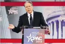  ?? JACQUELYN MARTIN/AP ?? The NRA’s Wayne LaPierre told the Conservati­ve Political Action Conference on Thursday that those advocating for stricter gun control are exploiting the Florida high school shooting.