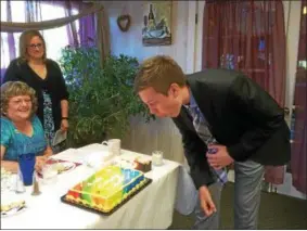  ?? PHOTOS BY PAUL POST — PPOST@DIGITALFIR­STMEDIA.COM ?? Middle school Student of the Year Cameron Woodard celebrated his 14th birthday during South Glens Falls Rotary Club’s annual dinner on Wednesday.