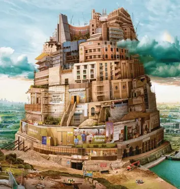  ?? Foto: Emily Allchurch/Karin Weber Gallery ?? Die Britin Emily Allchurch hat Pieter Bruegels Turmbau zu Babel aus Londoner Gebäuden nachgebaut. „Babel London“ist Teil der Ausstellun­g „Inspiratio­n Meisterwer­k“in der Villa Rot.