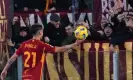  ?? Photograph: Maurizio Brambatti/EPA ?? Paulo Dybala offers the match ball to Roma fans after his hat-trick against Torino.