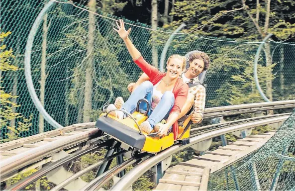  ?? FOTOS: DPA/ERLEBNISBE­RGKAPPE ?? Rund drei Kilometer geht es hinunter: Die Bahn in Immenstadt im Allgäu ist eine der längsten Sommerrode­lbahnen Deutschlan­ds.