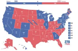 ??  ?? The Electoral College map for the 2020 election. Population shifts should mean there will be changes for the 2024 race.