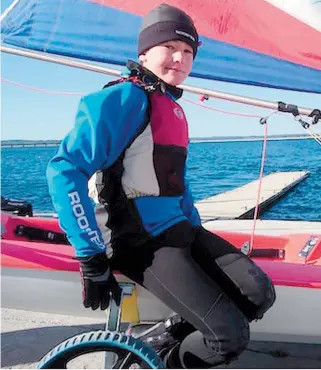  ??  ?? Jude Armstrong is a promising young sailor and member of the Upper Thames Sailing Club in Bourne End. He's received a new Topper Dinghy thanks to the John Merricks Sailing Trust.