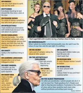  ??  ?? n Karl Lagerfeld with models during a fashion show in Paris. AP FILE