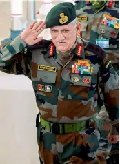  ?? — PTI ?? Army Chief Gen Bipin Rawat arrives for the Army’s annual press conference in New Delhi on Friday.