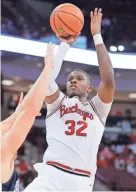  ?? JOSEPH MAIORANA/USA TODAY SPORTS ?? Ohio State forward E.J. Liddell shoots against Penn State on Sunday.