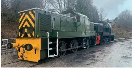  ?? Chris Baily ?? Friends reunited: Class 14s D9525 and D9537 Eric stand together shortly after D9525 was delivered to Wirksworth on February 18. The locomotive has been purchased by a consortium of EVR volunteers and will be returned to service on the railway following engine repairs.